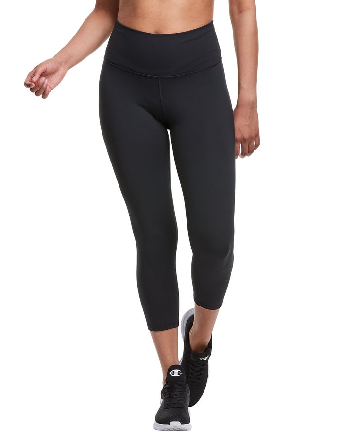 Champion Dame Leggings Sort - Soft Touch Crop - Danmark TXA-048365